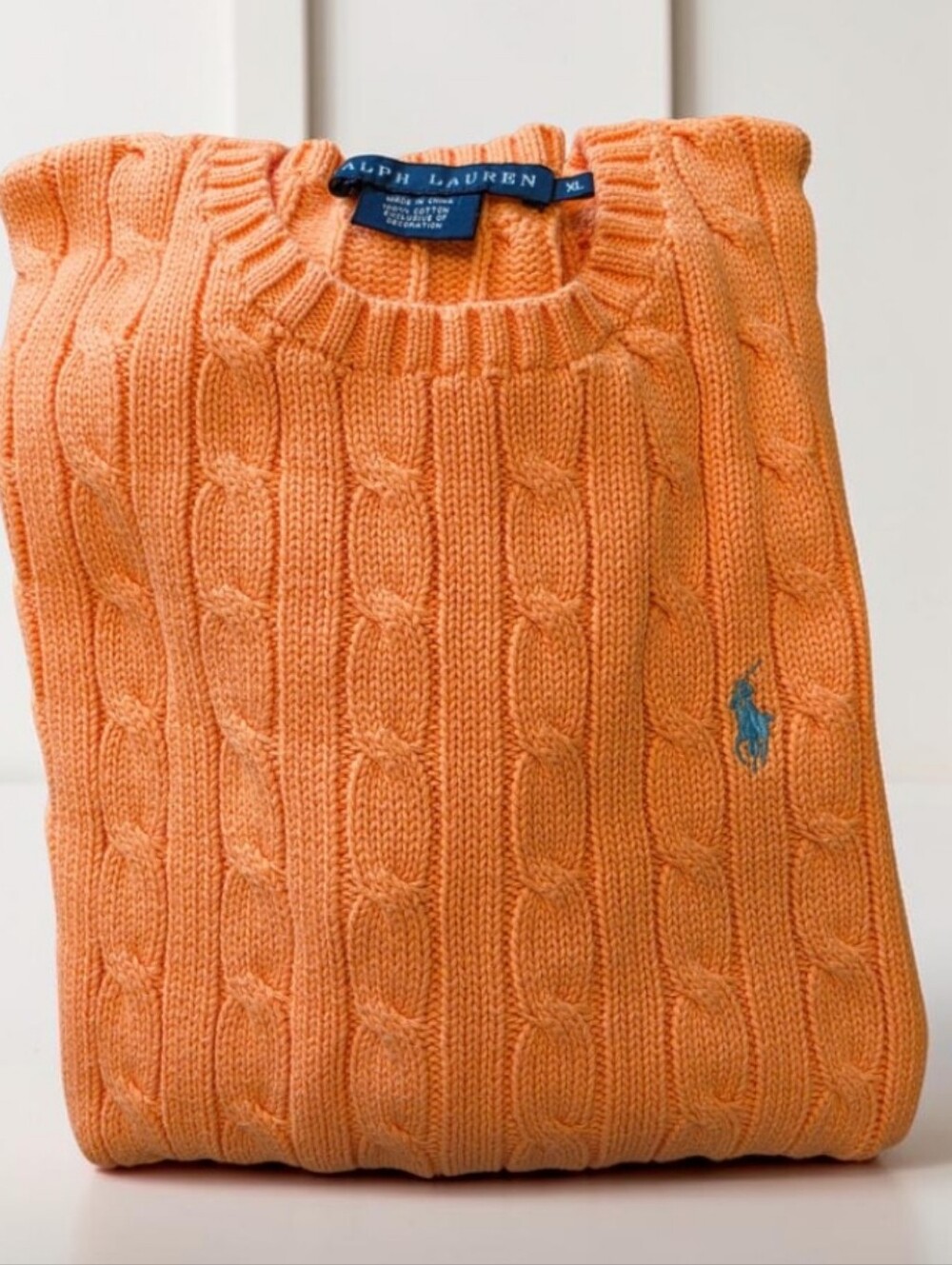 Ralph Lauren Women's Orange Cable-Knit Crewneck Sweater Size-XL